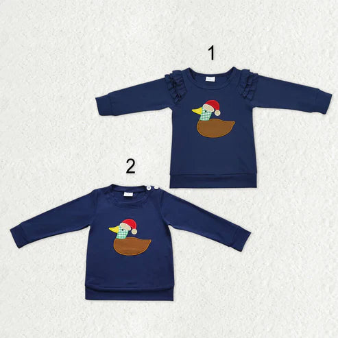 10.20 Sibling Baby Boys Girls Embroidery Hat Duck Christmas Tee Shirts Top