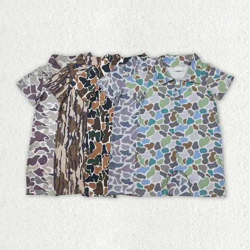 6.26 5 Colors Sibling Baby Infant Boys Short Sleeves Camouflage Button Rompers