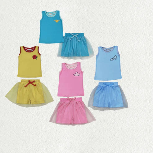 5.15 Sibling Baby Girls Sleeveless Princess Vest Shirt Tassel Short Skirt Clothes Sets
