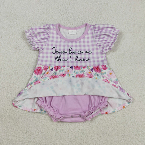 12.3 SR3343 Baby Girls Jesus Love Me Floral Tunic Bummies Ruffle Romper
