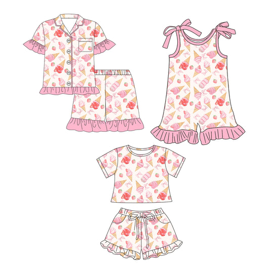 26.1.3 Custom MOQ:3 or 5 pcs each design milk silk Sibling baby girl clothes short sleeve shorts sets 2 and jumpsuit