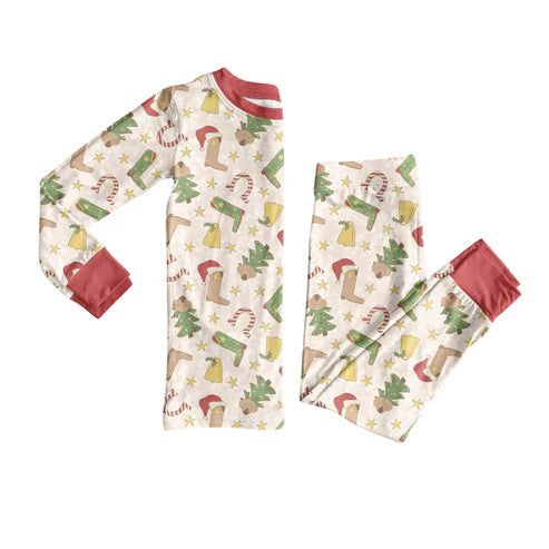 9.4 BLP1269 Baby Boys Christmas Trees Boots Top Pant Pajamas Sets Preorder