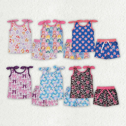3.29 Sibling Baby Girls Summer Bows Top Shorts Clothes Sets