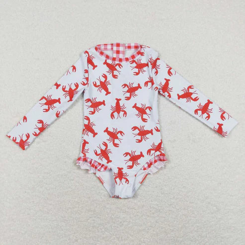 S0220 plaid red crayfish one-piece swimsuit