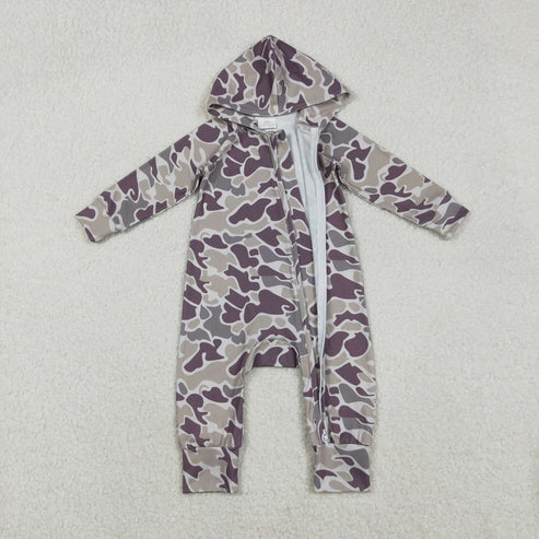 11.12 LR2811 Baby Boys Lavender Camo Hoodie Zipper Footie Romper