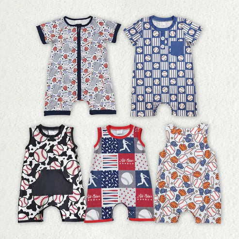 3.30 Sibling Brothers Baby Infant Boys Baseball Short Sleeve Rompers