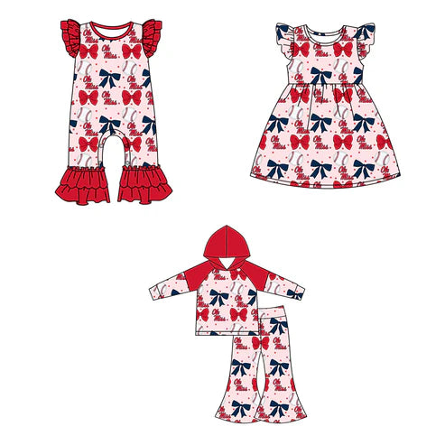 6.25 Custom Moq 3 each item Sibling Baby Girls Ole Miss Team Romper Dress Clothes Sets