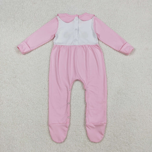 9.26 LR2563 Embroidery Baby Girls Pink Pumpkins Turkey Fall Footed Romper