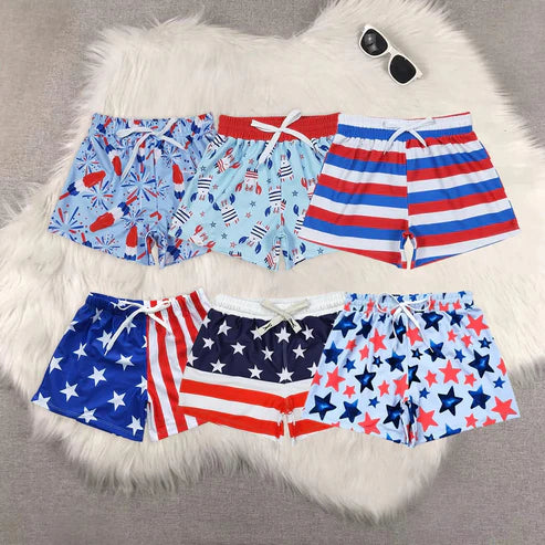 5.17 Sibling Baby Boys 4th Of July Star Western Trunks Swimsuits