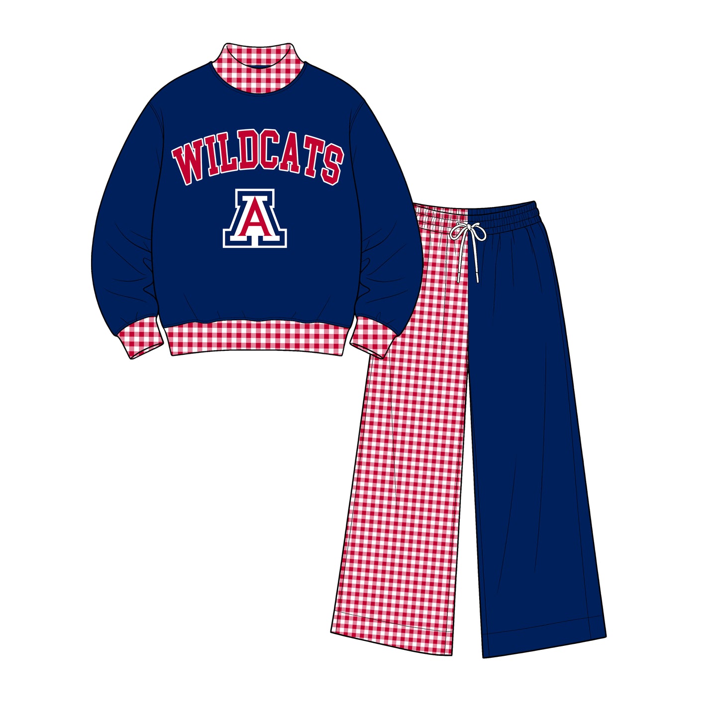 Custom Order Baby Boys Wildcats Long Sleeve Mock Neck Top Pockets Elastic Waist Pants Team Clothes Sets