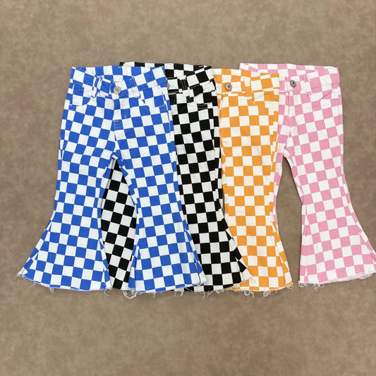9.4  Sibling Girls Checkered Denim Adjustble Waistband Jeand Pants