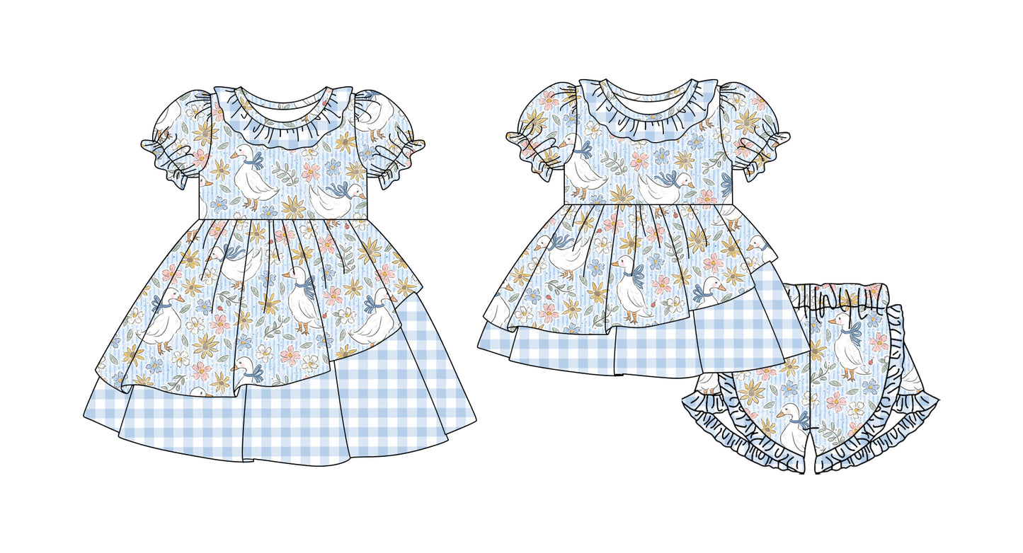 26.1.10 Custom MOQ:3 or 5 pcs each design milk silk Sibling baby girl clothes floral short sleeve shorts sets and dress