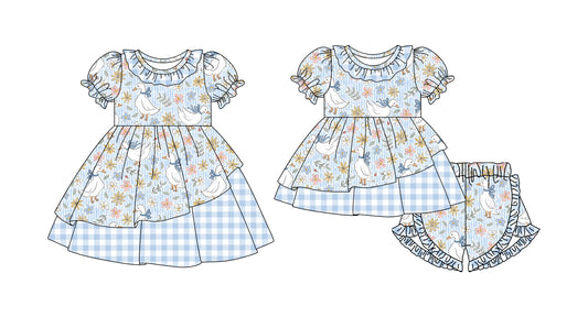 26.1.10 Custom MOQ:3 or 5 pcs each design milk silk Sibling baby girl clothes floral short sleeve shorts sets and dress