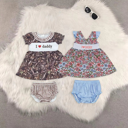 8.26 Sibling Baby Girls Embroidery I Love Daddy Floral Tunic Bummies Clothes Sets