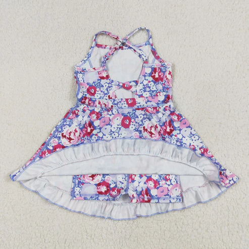 6.9 GSD2285 Baby Girls Lavender Strap Colorful Floral Yoga Ruffle Knee Length Dress