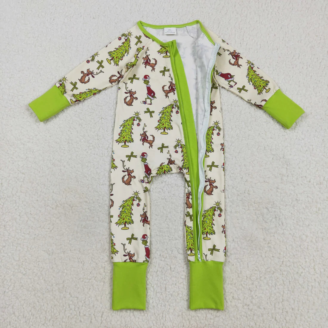 8.18 LR2481 Baby Boys Long Sleeves Christmas Trees Dogs Zipper Romper