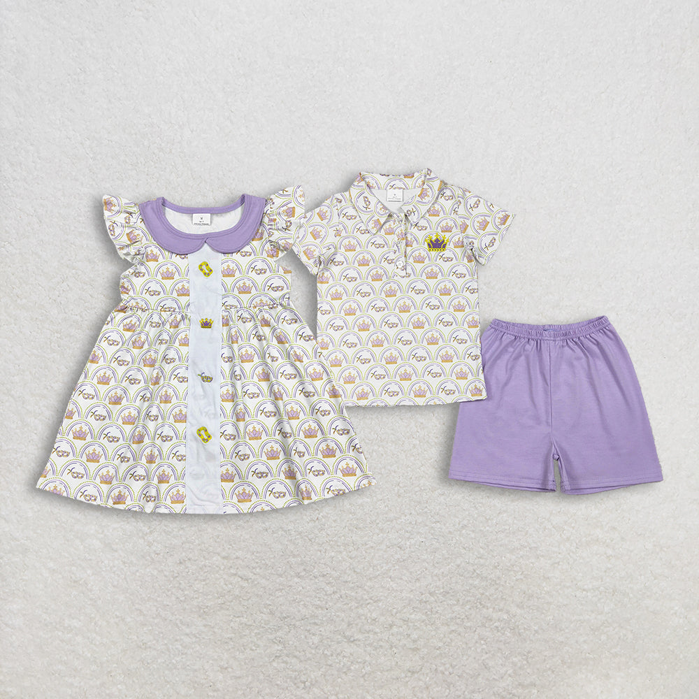 Sibling Baby Girls boys clothes embroidery mardi gras short sleeve shorts Clothes Sets and Dresses