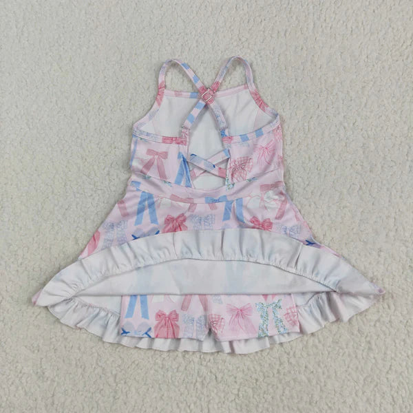 5.27 GSD2295 Baby Girls Lavender Strap Colorful Bows Yoga Ruffle Knee Length Dress