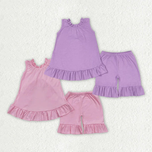 4.2  Sibling Baby Girls Back Bow Tunic Tops Ruffle Shorts Outfits