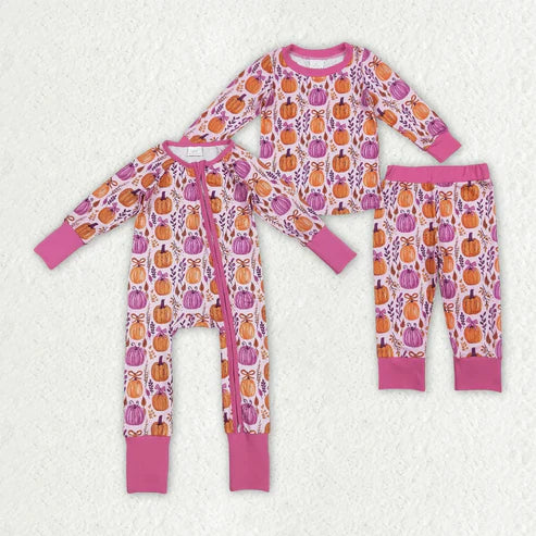 6.26 Sibling Baby Girls Floral Pumpkins Rompers Pajamas Clothes Sets