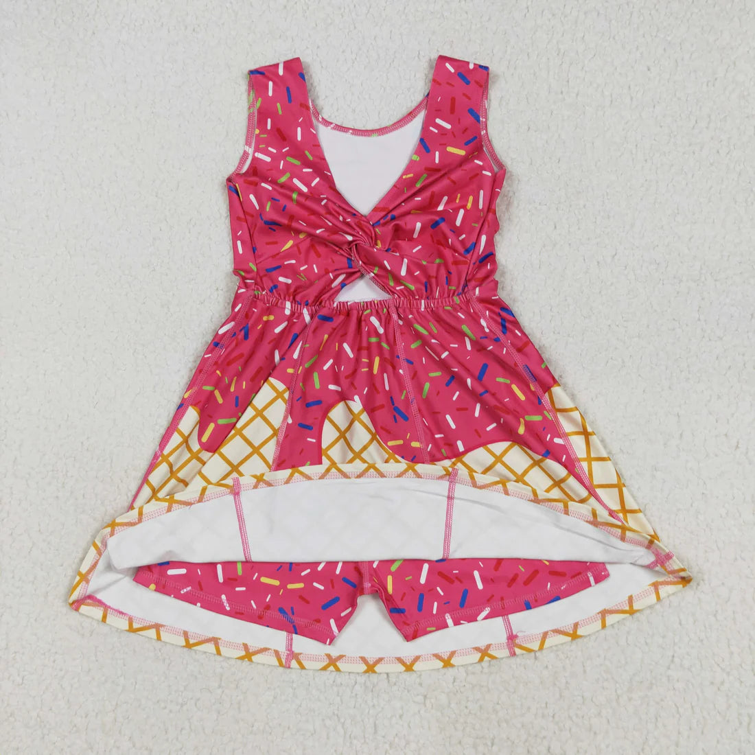 8.12 GSD2747 Baby Girls Watermelon Drip Sleeveless Shorts Team Yoga Active Knee Length Dress