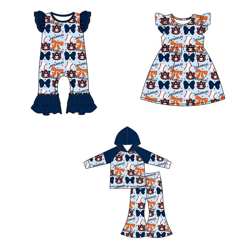 6.25 Custom Moq 3 each item Sibling Baby Girls Auburn Team Romper Dress Clothes Sets