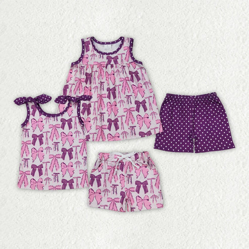 3.29 Sibling Baby Girls Purple Bows Summer outfits Clothing Sets