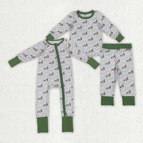 6.26 Sibling Baby Boys Long Sleeves Ducks Plaid Top Pant Set Zipper Rompers