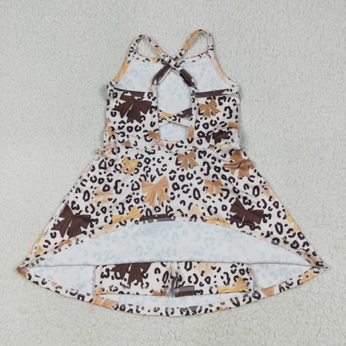 7.10 GSD2649 Baby Girls Strap Olive Bows Leopard Shorts Knee Length Dress