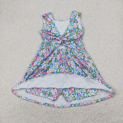 4.14  GSD1990 Baby Girls Blue Flowers Sleeveless Athletic Dress