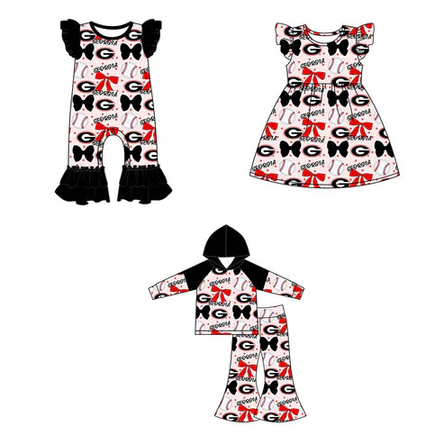 6.25  Custom Moq 3 each item Sibling Baby Girls Georgia Team Romper Dress Clothes Sets