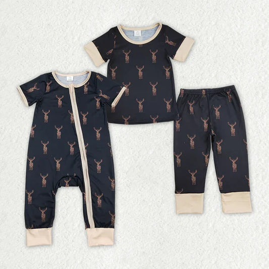 4.8 RTS NO MOQ Camo Deers Sibling Rompers Pajamas Clothes Sibling Brother Bamboo Pajamas Clothes 50%cotton +45%bamboo +5%spandex