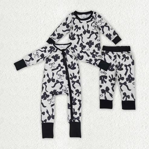 6.26 Sibling Baby Girls Long Sleeves Black Bows Rompers Pajamas