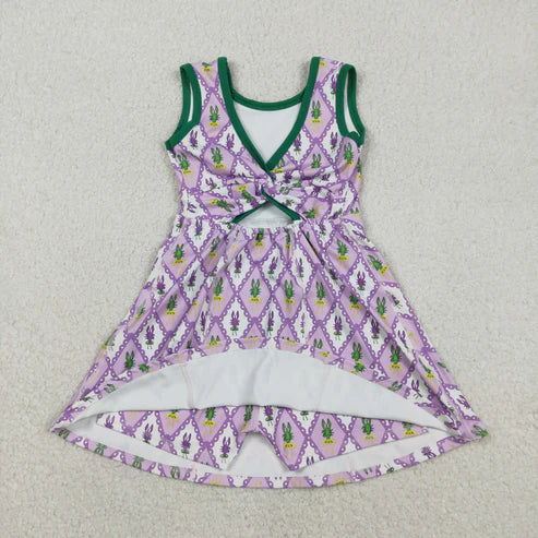 12.3 GSD2869 Baby Girls Mardigras Crayfishes Checked Yoga Active Shorts Knee Length Dress