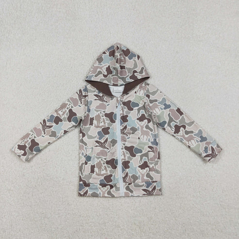 11.5 BT1390 Baby Boys Grey Dogs Deer Ducks Camo Pockets Zipper Hoodies Top