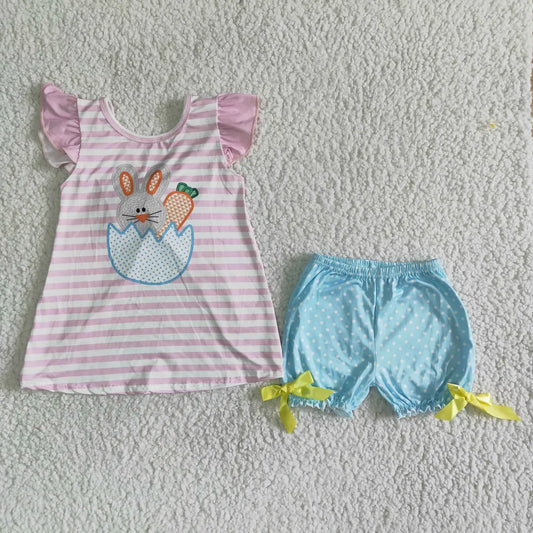 3.21 C0-28 GIRL CLOTHES PINK STRIPE BUNNY EASTER FLUTTER SLEEVE SET--PROMOTION 2025.3.8 $2.99