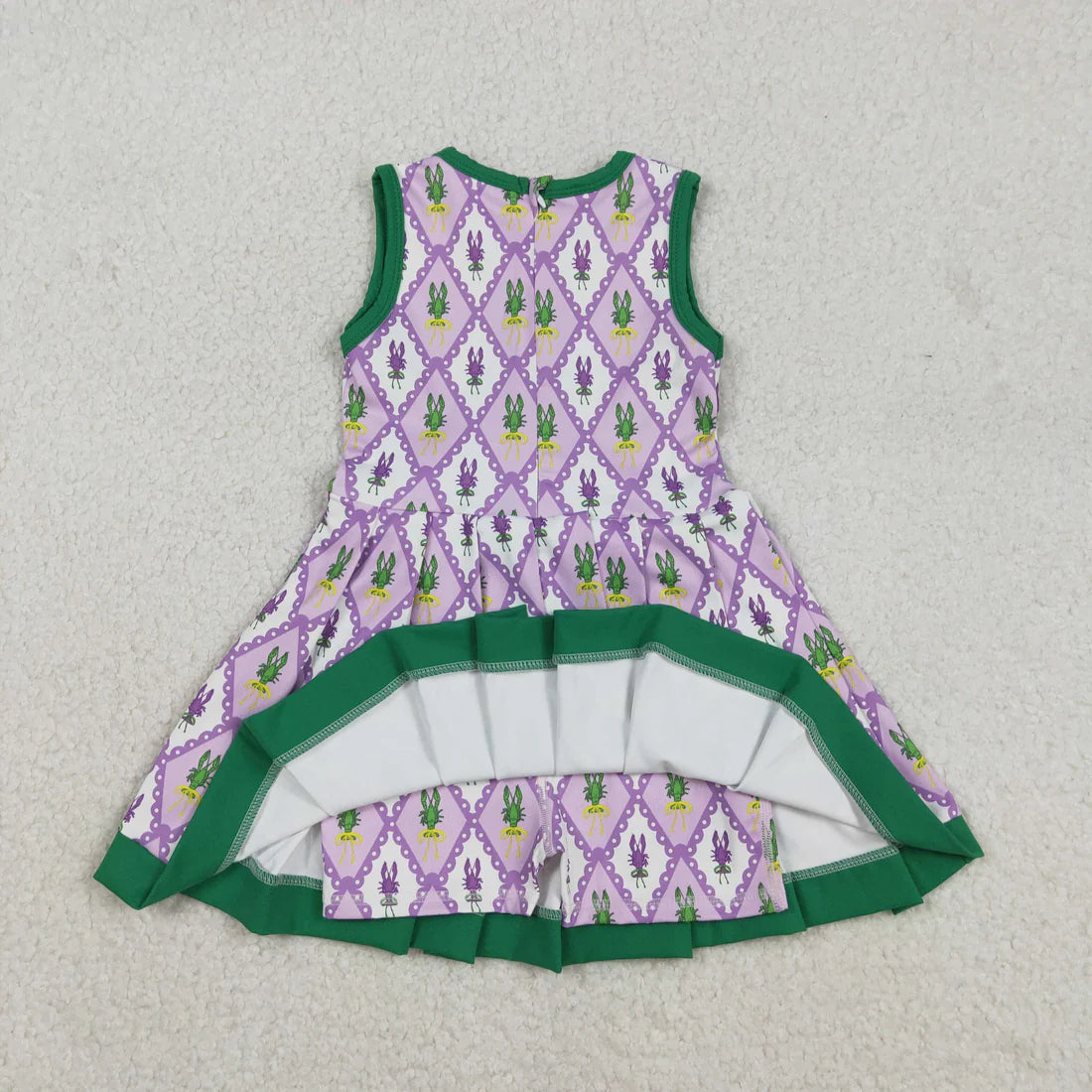 12.13 GSD2868 Baby Girls Mardigras Crayfishes Checked Back Zip Shorts Yoga Active Knee Length Dress
