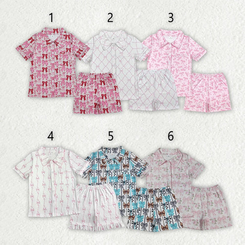 5.17 6 Colors Adult Women Bows Pocket Buttons Tops Shorts Pajamas