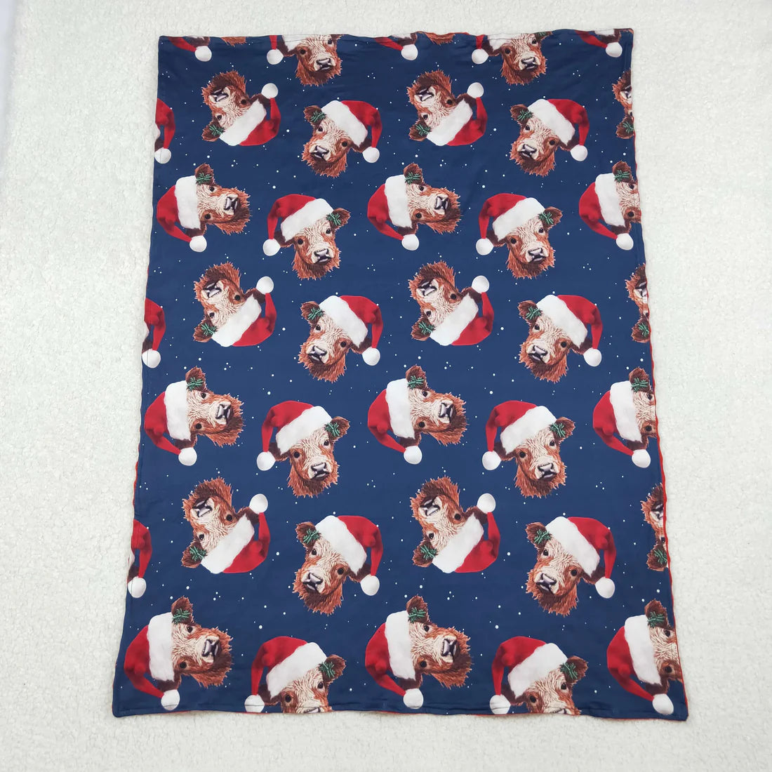10.16 BL0088 Baby Kids Christmas Western Highland Cow Hats Minky Blanket