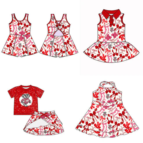 6.10  Custom Moq 3 each item Sibling Baby Girls Wisconsin Team Dresses Clothes Sets