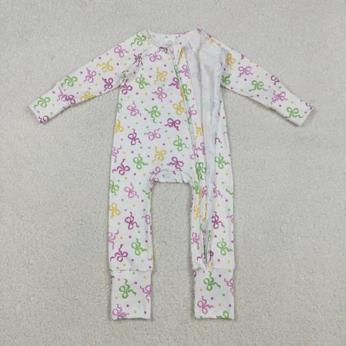 12.3 LR2735 Baby Girls Mardigras Bows Polka Dots Zipper Romper