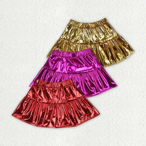 5.9 3 Colors Sibling Baby Girls Leather Metallic Skirts Bottoms