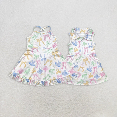 4.30 Sibling Baby Girls Colorful Bows Yoga Active Wear Skort Knee Length Dresses