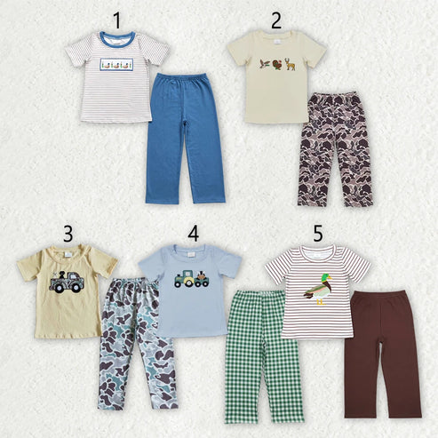 5.3 Sibling Baby Boys Embroidery Hunting Short Sleeve Shirt Pants Clothes Sets