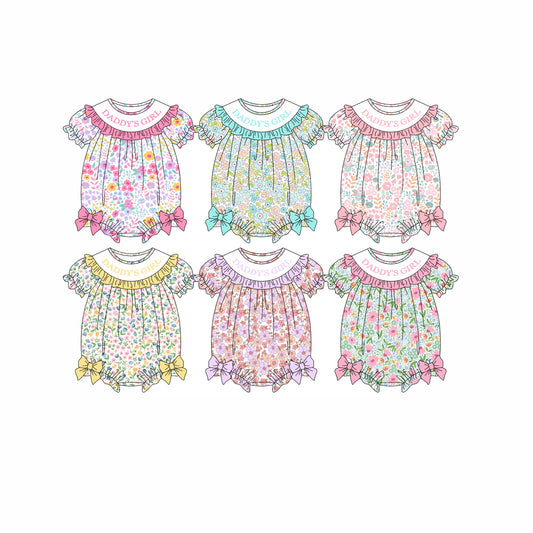 26.1.1 Custom MOQ:3 or 5 pcs each design milk silk Sibling baby girl clothes DADDY floral short sleeve rompers 6