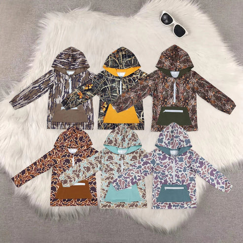 6.2 Sibling Baby Boys Western Camo Zipper Pockets Hoodies Fall Pullovers Tops