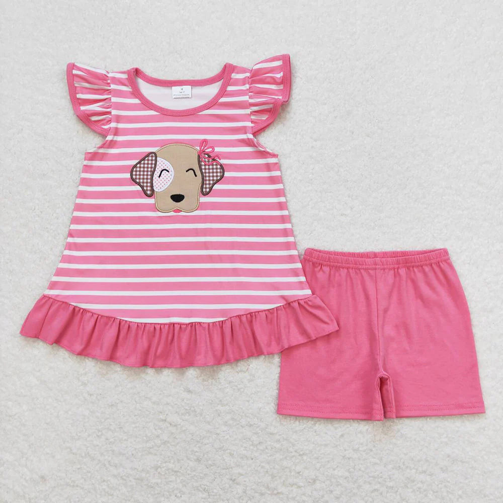 Sibling Boys Baby Girls Stripes Dog Summer Clothes Sets