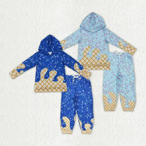 11.1 Sibling Baby Boys Blue Sprinkles Drip Hoodies Yoga Jogger Pants Team Clothes Sets