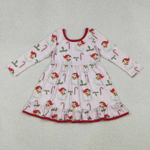 10.10 GLD1251 Baby Girls Santa Candy Cane Holly Christmas Ruffle Knee Length Dress