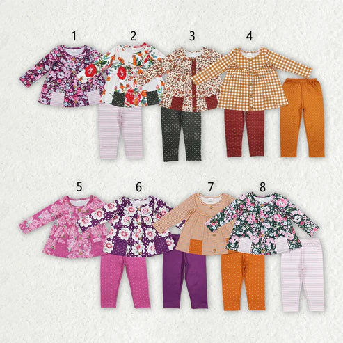 6.26 Sibling Baby Girls Fall Floral Pocket Tunic Legging Pants Clothing Sets